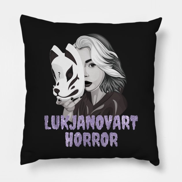 Monochrome LukjanovArt Horror Youtuber Merch Pillow by LukjanovArt