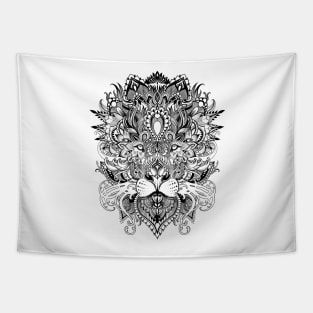 Black and white lion mandala pattern line art drawing Tapestry