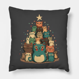 Christmas tree made of happy cats Pillow