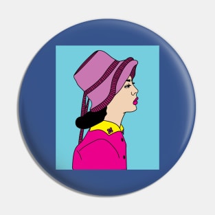 Colorful Retro Woman With Hat Pin