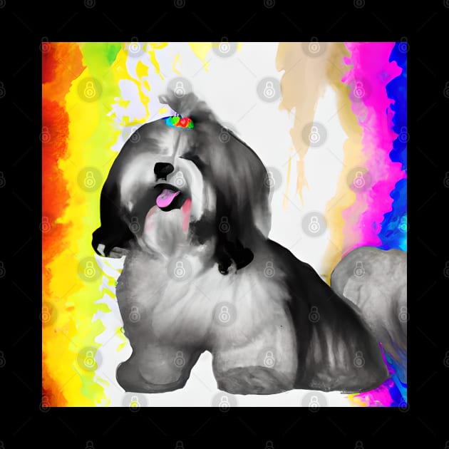 Lhasa Apso Dog Rainbow Painting by KayBee Gift Shop