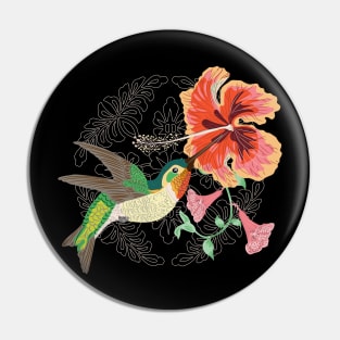 Hummingbird Collecting Juice from Hibiscus Trumpet Blossoms Pin