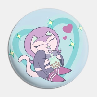 Witchy Kitty Cat Boba Tea Bubble Tea Kawaii Pastel Goth Pin