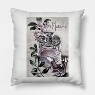 Personalised Vintage print perfume & rose quartz - Natasha Pillow