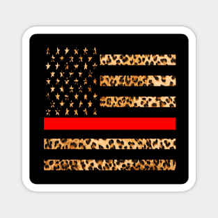 Leopard Thin Red Line Firefighters Magnet