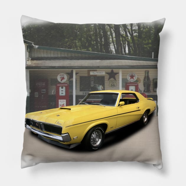 1969 Cougar Eliminator in our filling station series on front and back Pillow by Permages LLC