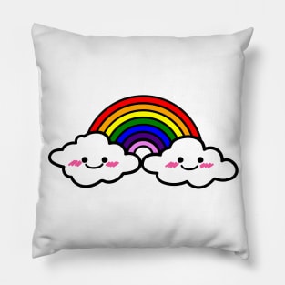 Rainbow, smiley face clouds, cute aesthetic rainbow digital illustration design Pillow