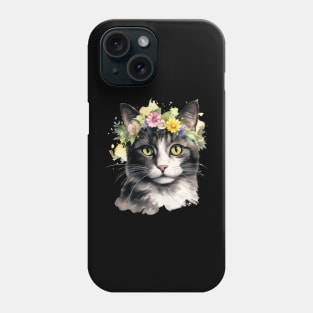 Domestic Shorthair Cat Flowers Water Color Cat Mom Mother's Day Gift Phone Case