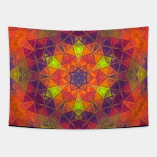 Mosaic Kaleidoscope Flower Green Orange and Purple Tapestry