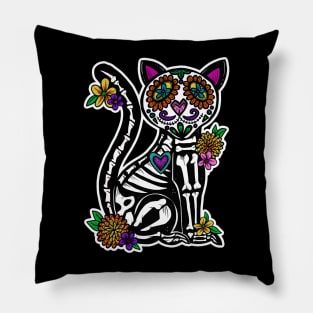 Dia de Los Muertos Gato Day of the Dead Sugar Skull Cat Pillow