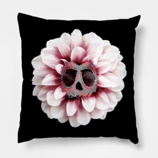 Pink Dahlia Skull Flower Pillow