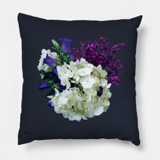 Hydrangeas - White Hydrangea With Canterbury Bells and Sage Pillow