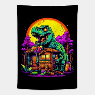 Trippy Night of the T-Rex Dinosaur Attack Tapestry