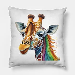 Beautiful Rainbow Giraffe Pillow