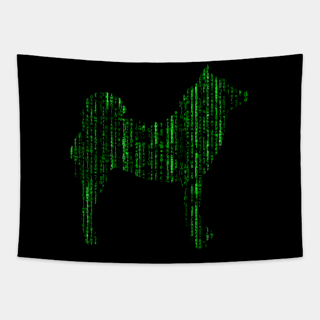 Lilly the Shiba Inu Silhouette - Matrix on Black Tapestry by shibalilly