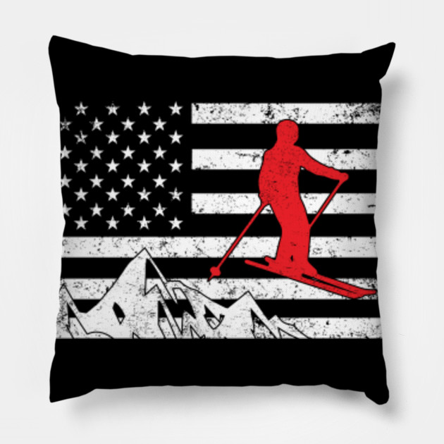 Usa American Flag Skiing Winter Sports Skiing Pillow Teepublic