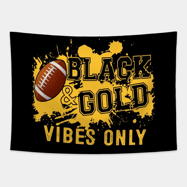 Black Gold Game Day For High School Football Group Fans Tapestry by justiceberate