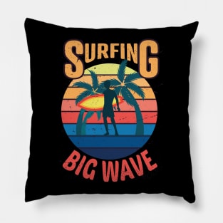 Surf - The Big Wave, Big Wave Surfer, Retro style wave, Vintage wave pattern, great wave, Japan surf culture, kanagawa shonan Pillow