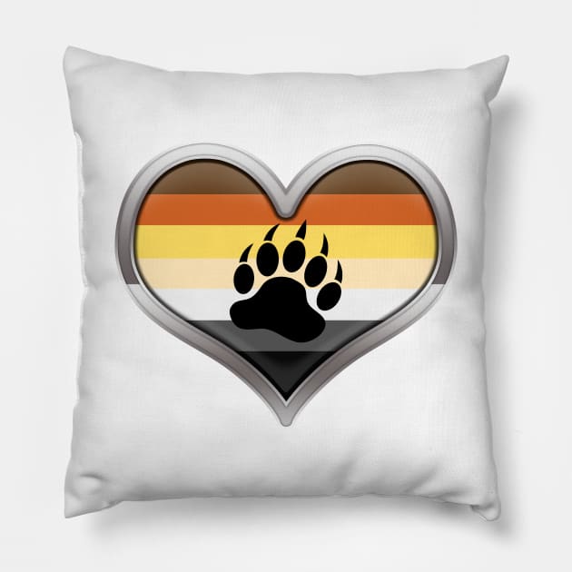 Large Gay Bear Pride Flag Colored Heart with Chrome Frame Pillow by LiveLoudGraphics