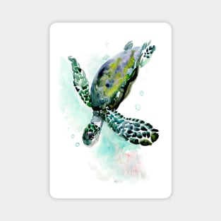 Sea Turtle, Blue turquoise olive green navy blue artwork underwater Magnet