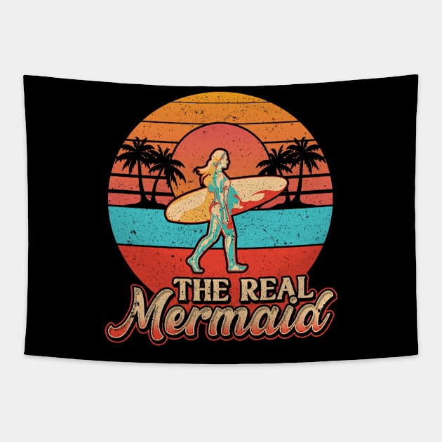 Surfer Girl Funny Real Mermaid Surfing Gift Women T-Shirt Tapestry by Dr_Squirrel