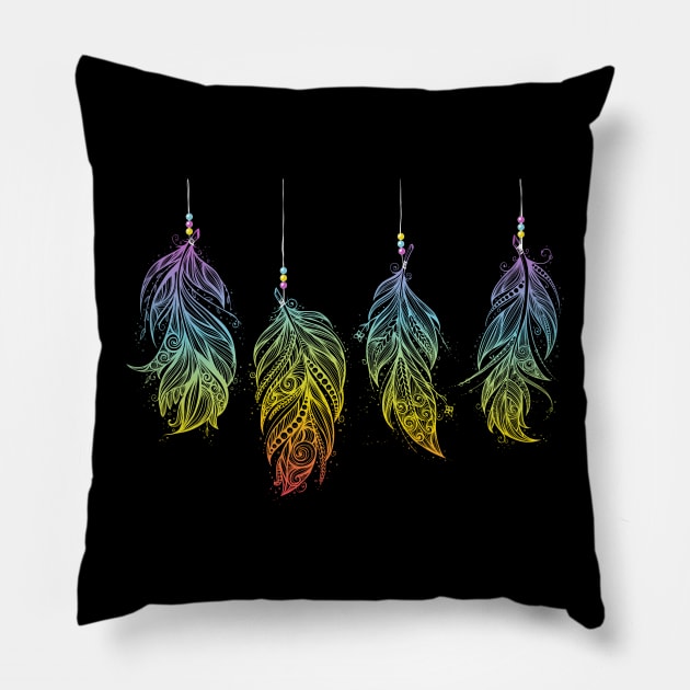 Native American Indian Feather Talismans Pillow by CryptoTextile