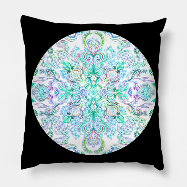 Painted Rainbow Doodles Pillow by micklyn