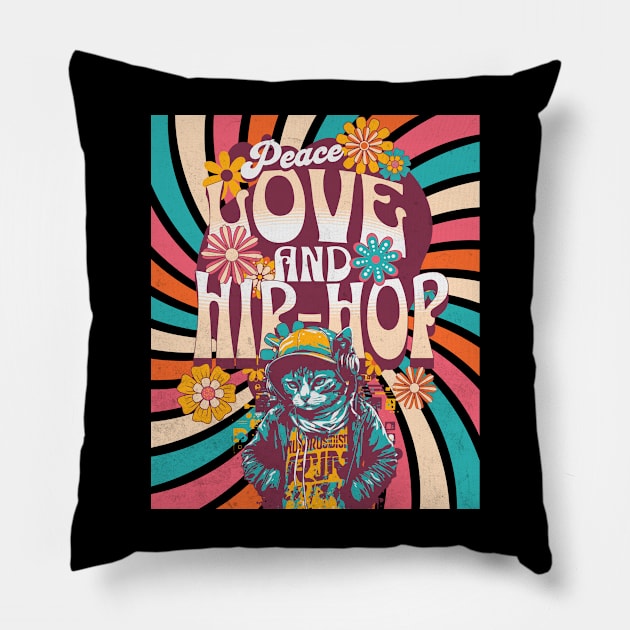 Peace love hip hop Pillow by Emmi Fox Designs