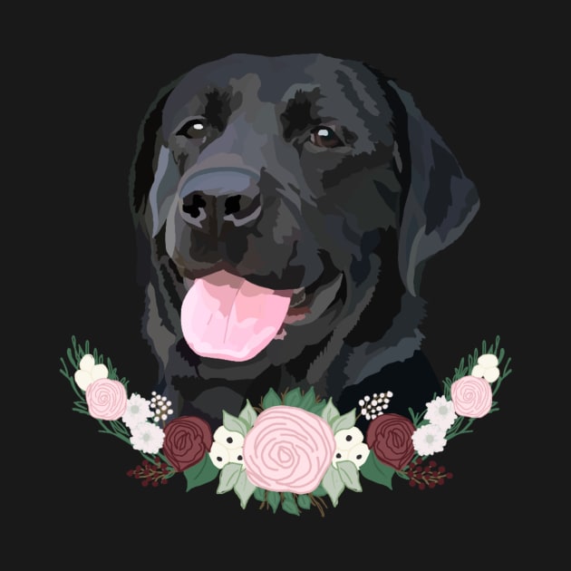 Black Lab with floral by Poohdlesdoodles