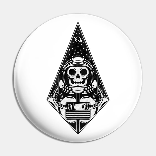 Skull Astronaut Blackwork Tattoo Art Pin by Alundrart