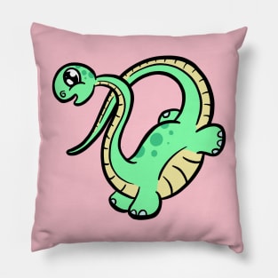 Cute Happy Green diplodocus dinosaur cartoon Pillow