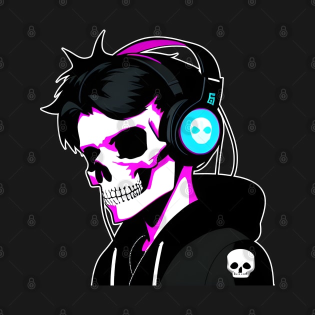 Skull With Headphones and jacket, Violet | Listening Music by General Corner