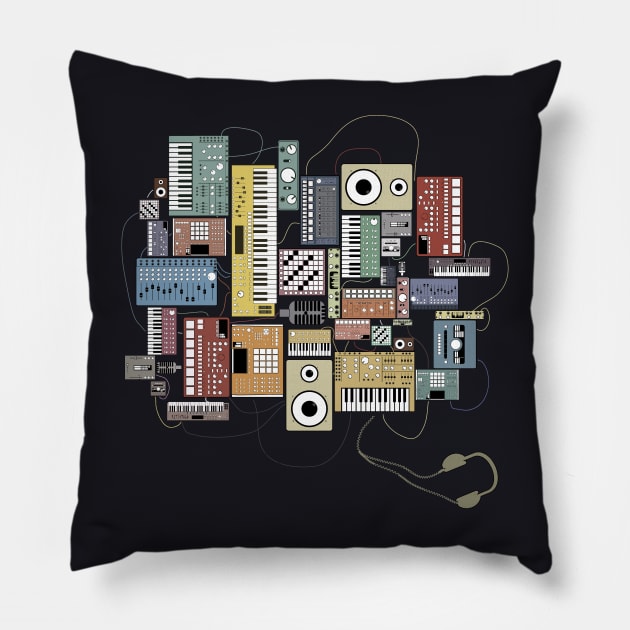 Electronic Musician Synthesizers and Drum Machine Dj Pillow by Mewzeek_T