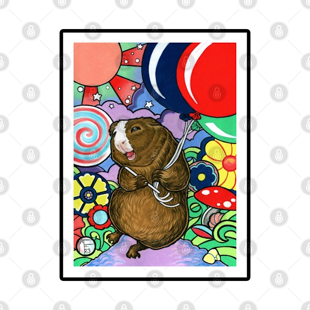 Happy Guinea Pig With Balloons - Black Outlined Version by Nat Ewert Art