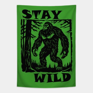 Bigfoot Stay Wild Sasquatch PNW Logo Tapestry