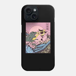 Kaiju Monster Japanese Wave Art Cat And Dinosaur Phone Case