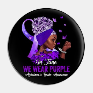 In June Wear Purple black womens Alzheimer's Brain Awareness Pin