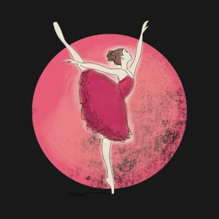 Ballet Dancer under the red moon, Water Color design T-Shirt