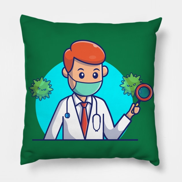 Doctor Searching for Virus Cartoon Pillow by Catalyst Labs