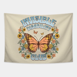 Invisible Disability Club Shirt Funny Hidden Illness Retro Butterfly Tapestry