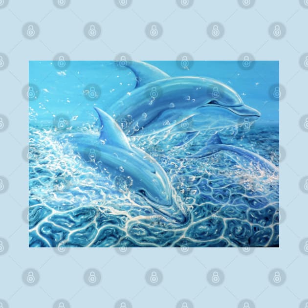 Dolphins Jumping Out Of Water Oil Painting by SPACE ART & NATURE SHIRTS 