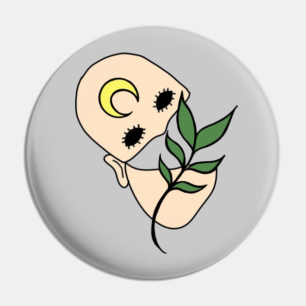 Surreal Black Eyed Plant Person with Crescent Moon Face Tattoo Pin by Tenpmcreations