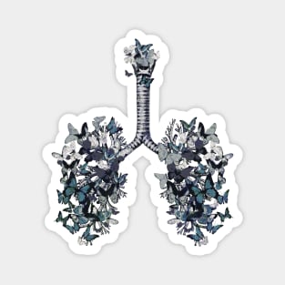 Lung Anatomy art,blue butterflies, Cancer Awareness Magnet