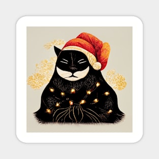 Black Santa Cat Tangled Up In Lights Christmas Santa Magnet