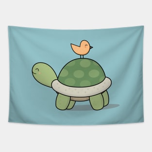 Kawaii Cute Tortoise and Bird Tapestry