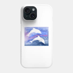 Dolphin Silhouette with watercolor background Phone Case