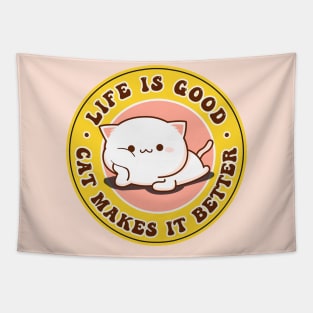 Life Is Good A Cat Makes It Better Tapestry