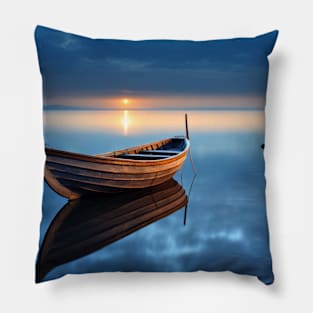 Tranquil Water Boat Serene Landscape Pillow