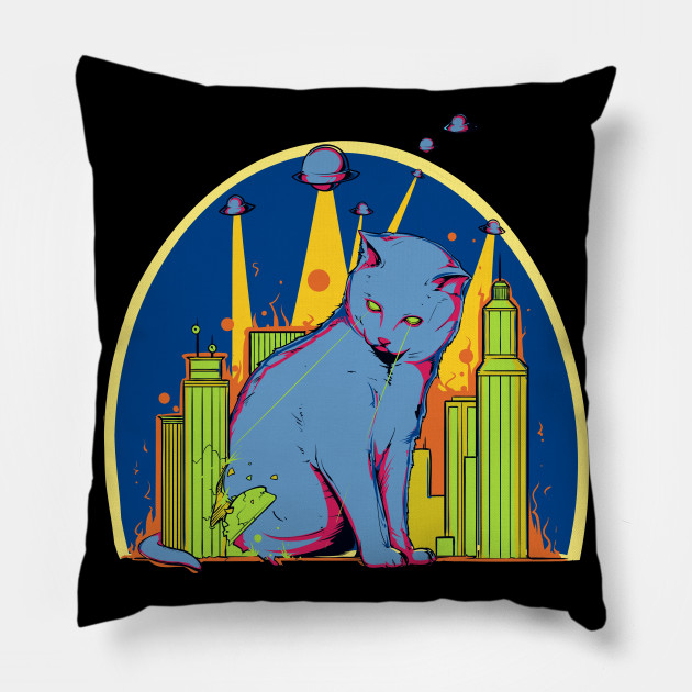 Giant Laser Cat From Space Attacks City Cat Attack Pillow