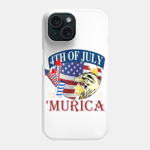 Murica 4th of July Retro Eagle Murica 2022 Funny Patriotic Phone Case by alcoshirts